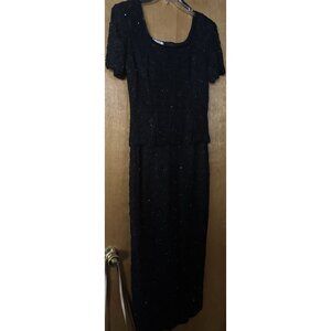 Vintage Stenay Dress Beaded Sequin Lace 80’s Glam Long Gown Size 8